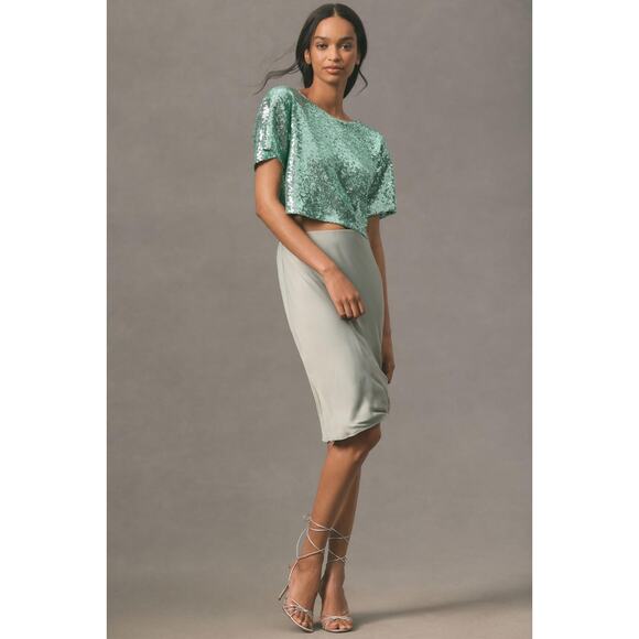 Anthropologie Tops - Anthropologie boxy cropped green sequin blouse size XLP